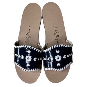 Jack Rogers Sanibel Midnight Blue White Patent Leather Slides Sandals. S…